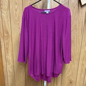 Laura Scott Swiss Dot Purple Top 3/4 Sleeve 2X